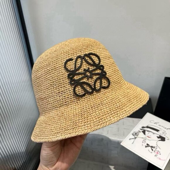 Loewe Tan Straw Hat featuring a black logo main image 5